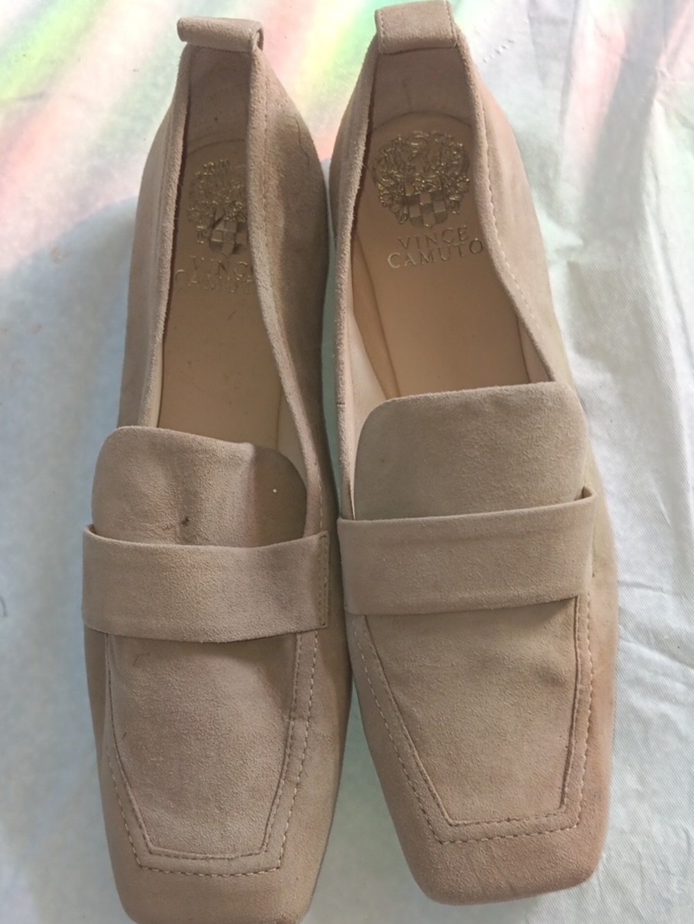 Vince Camuto Nude Suede Penny Loafers